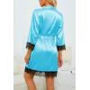 imageLYANER Womens 4pcs Sleepwear Satin Floral Lace Trim Cami Pajama Set with RobeLight Blue