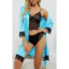 imageLYANER Womens 4pcs Sleepwear Satin Floral Lace Trim Cami Pajama Set with RobeLight Blue