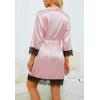 imageLYANER Womens 4pcs Sleepwear Satin Floral Lace Trim Cami Pajama Set with RobeLight Pink