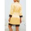 imageLYANER Womens 4pcs Sleepwear Satin Floral Lace Trim Cami Pajama Set with RobeLight Yellow
