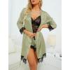imageLYANER Womens 4pcs Sleepwear Satin Floral Lace Trim Cami Pajama Set with RobePea Green