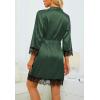 imageLYANER Womens 4pcs Sleepwear Satin Floral Lace Trim Cami Pajama Set with RobePlain Deep Green