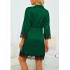 imageLYANER Womens 4pcs Sleepwear Satin Floral Lace Trim Cami Pajama Set with RobeSolid Dark Green