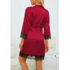imageLYANER Womens 4pcs Sleepwear Satin Floral Lace Trim Cami Pajama Set with RobeSolid Red
