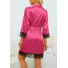 imageLYANER Womens 4pcs Sleepwear Satin Floral Lace Trim Cami Pajama Set with RobeSolid Rose