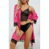 imageLYANER Womens 4pcs Sleepwear Satin Floral Lace Trim Cami Pajama Set with RobeSolid Rose