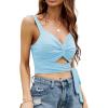 imageLYANER Womens Deep V Neck Criss Crossed Twist Knot Hollow Out Self Tie Crop Tank Sleeveless TopBlue