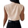 imageLYANER Womens Elegant V Neck Pleated Sleeveless Blouse Chiffon Work Shirt Tank TopBeige