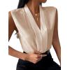 imageLYANER Womens Elegant V Neck Pleated Sleeveless Blouse Chiffon Work Shirt Tank TopBeige