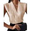 imageLYANER Womens Elegant V Neck Pleated Sleeveless Blouse Chiffon Work Shirt Tank TopBeige