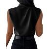 imageLYANER Womens Elegant V Neck Pleated Sleeveless Blouse Chiffon Work Shirt Tank TopBlack