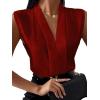 imageLYANER Womens Elegant V Neck Pleated Sleeveless Blouse Chiffon Work Shirt Tank TopBurgundy