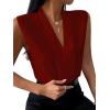 imageLYANER Womens Elegant V Neck Pleated Sleeveless Blouse Chiffon Work Shirt Tank TopBurgundy