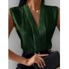 imageLYANER Womens Elegant V Neck Pleated Sleeveless Blouse Chiffon Work Shirt Tank TopDark Green