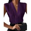 imageLYANER Womens Elegant V Neck Pleated Sleeveless Blouse Chiffon Work Shirt Tank TopDark Purple