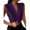 imageLYANER Womens Elegant V Neck Pleated Sleeveless Blouse Chiffon Work Shirt Tank TopDark Purple