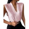 imageLYANER Womens Elegant V Neck Pleated Sleeveless Blouse Chiffon Work Shirt Tank TopDusty Pink