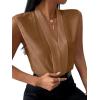 imageLYANER Womens Elegant V Neck Pleated Sleeveless Blouse Chiffon Work Shirt Tank TopKhaki