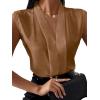 imageLYANER Womens Elegant V Neck Pleated Sleeveless Blouse Chiffon Work Shirt Tank TopKhaki