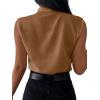 imageLYANER Womens Elegant V Neck Pleated Sleeveless Blouse Chiffon Work Shirt Tank TopKhaki