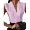 imageLYANER Womens Elegant V Neck Pleated Sleeveless Blouse Chiffon Work Shirt Tank TopLight Purple