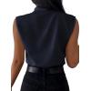 imageLYANER Womens Elegant V Neck Pleated Sleeveless Blouse Chiffon Work Shirt Tank TopNavy Blue