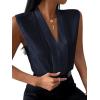 imageLYANER Womens Elegant V Neck Pleated Sleeveless Blouse Chiffon Work Shirt Tank TopNavy Blue