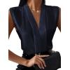 imageLYANER Womens Elegant V Neck Pleated Sleeveless Blouse Chiffon Work Shirt Tank TopNavy Blue