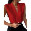 imageLYANER Womens Elegant V Neck Pleated Sleeveless Blouse Chiffon Work Shirt Tank TopSolid Red