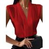 imageLYANER Womens Elegant V Neck Pleated Sleeveless Blouse Chiffon Work Shirt Tank TopSolid Red