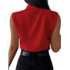 imageLYANER Womens Elegant V Neck Pleated Sleeveless Blouse Chiffon Work Shirt Tank TopSolid Red