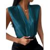 imageLYANER Womens Elegant V Neck Pleated Sleeveless Blouse Chiffon Work Shirt Tank TopTeal Blue