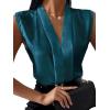 imageLYANER Womens Elegant V Neck Pleated Sleeveless Blouse Chiffon Work Shirt Tank TopTeal Blue