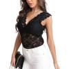 imageLYANER Womens Floral Lace Scallop V Neck Sleeveless Sheer Sexy Tank Top BlouseBlack