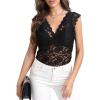 imageLYANER Womens Floral Lace Scallop V Neck Sleeveless Sheer Sexy Tank Top BlouseBlack