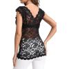 imageLYANER Womens Floral Lace Scallop V Neck Sleeveless Sheer Sexy Tank Top BlouseBlack