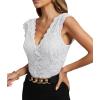imageLYANER Womens Floral Lace Scallop V Neck Sleeveless Sheer Sexy Tank Top BlouseWhite