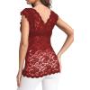 imageLYANER Womens Floral Lace Scallop V Neck Sleeveless Sheer Sexy Tank Top BlouseWine Red