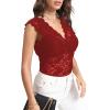 imageLYANER Womens Floral Lace Scallop V Neck Sleeveless Sheer Sexy Tank Top BlouseWine Red