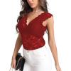 imageLYANER Womens Floral Lace Scallop V Neck Sleeveless Sheer Sexy Tank Top BlouseWine Red