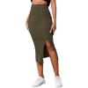 imageLYANER Womens High Waist Stretchy Rib Knit Split Slit Hem Midi Pencil SkirtArmy Green2