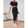 imageLYANER Womens High Waist Stretchy Rib Knit Split Slit Hem Midi Pencil SkirtBlack2
