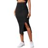 imageLYANER Womens High Waist Stretchy Rib Knit Split Slit Hem Midi Pencil SkirtBlack2