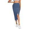 imageLYANER Womens High Waist Stretchy Rib Knit Split Slit Hem Midi Pencil SkirtBlue