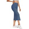 imageLYANER Womens High Waist Stretchy Rib Knit Split Slit Hem Midi Pencil SkirtBlue