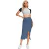 imageLYANER Womens High Waist Stretchy Rib Knit Split Slit Hem Midi Pencil SkirtBlue