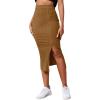 imageLYANER Womens High Waist Stretchy Rib Knit Split Slit Hem Midi Pencil SkirtCamel2