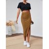 imageLYANER Womens High Waist Stretchy Rib Knit Split Slit Hem Midi Pencil SkirtCamel2