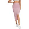 imageLYANER Womens High Waist Stretchy Rib Knit Split Slit Hem Midi Pencil SkirtDusty Pink