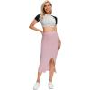 imageLYANER Womens High Waist Stretchy Rib Knit Split Slit Hem Midi Pencil SkirtDusty Pink